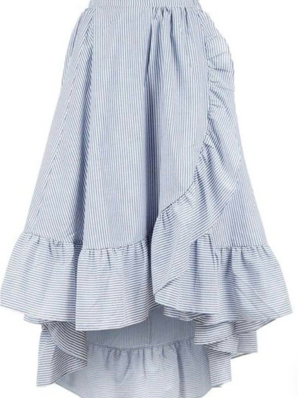 Maje Light Blue & White Striped Ruffle Skirt